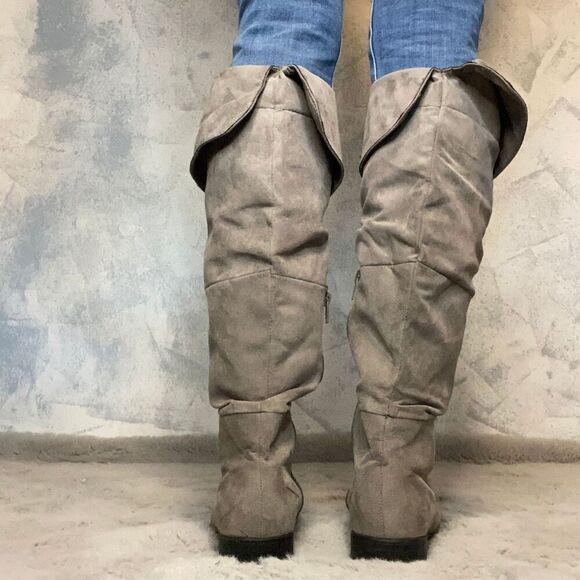 American Eagle Boots Tall Knee High Gray Cuban Heels Zipper size 7 - Picture 3 of 9